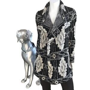 Lucky Brand Open Front Metallic Black White Cardigan Sweater Women's Size XS